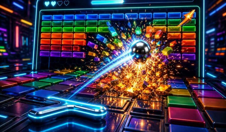 Block Breaker arcade game with brick-breaking gameplay and power-ups